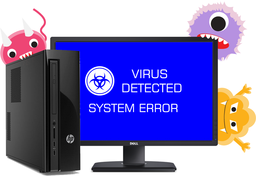 Вирусы атакуют системный блок с монитором